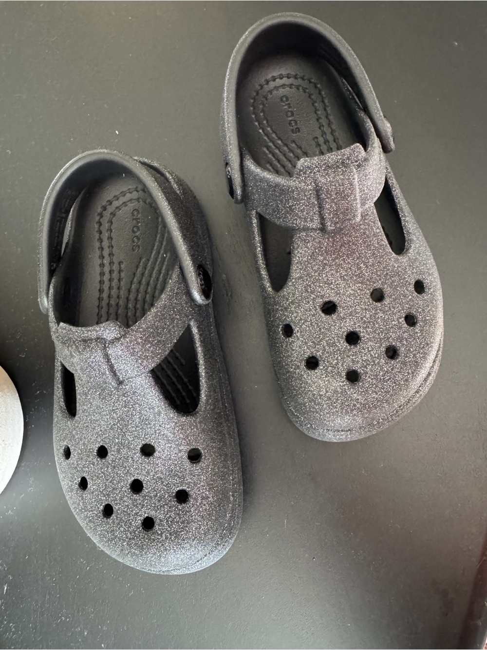 CROCS Kids Glitter Mary Jane Clogs - Black/Silver Sparkle